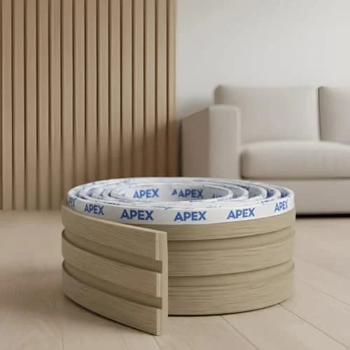 Rolo Autocolante de Ripado EVA 10m x 10cm x 10mm Painel 3D Amadeirado Revestimento Decorativo para Paredes (Madeira Bege Claro)
