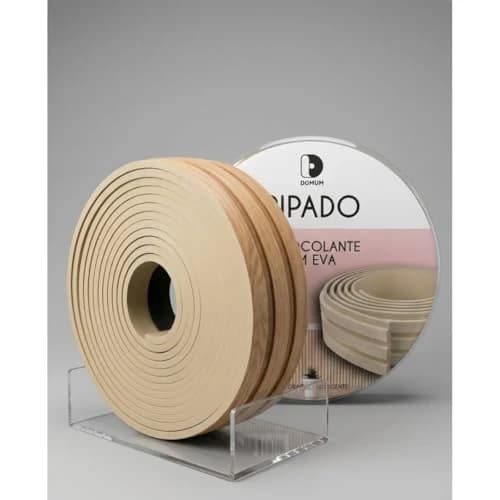 Rolo Autocolante de Ripado EVA 10m x 10cm x 10mm Painel 3D Amadeirado Revestimento Decorativo para Paredes (Madeira Bege Claro)